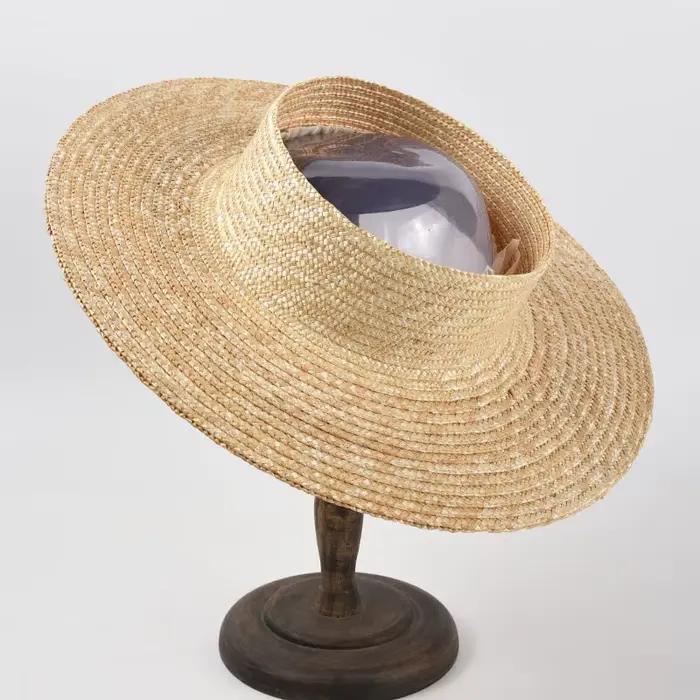 Chapeau de soleil en paille de blé naturel pour femme, 57cm, emtey, visière supérieure, été, élégant