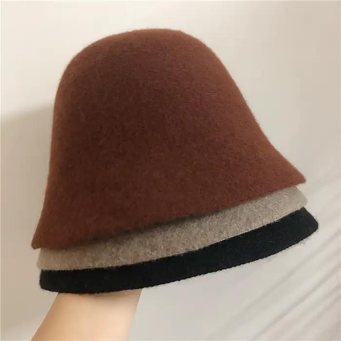 Japonais véritable laine Vintage chaud seau chapeau pour femmes feutre rétro dôme laine chapeaux fem