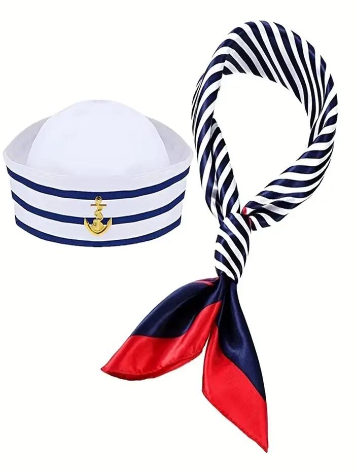 Ensemble chapeau et écharpe de marin 2 pièces pour femmes et hommes, vêtements bleu marine, chapeau 