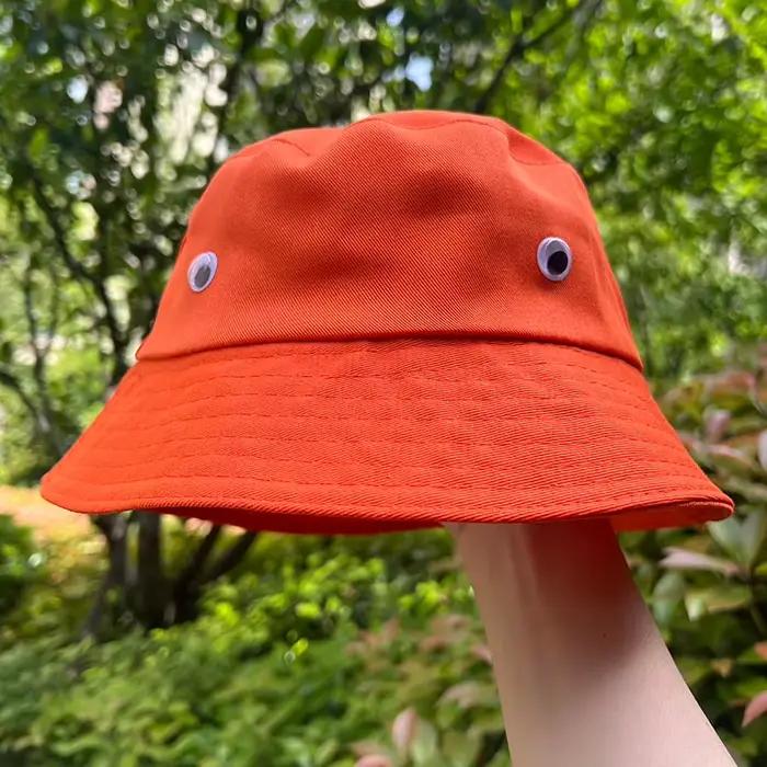 Chapeau Bob Orange Amusant et Original avec Yeux, Style Pêcheur, Unisexe, Protection Solaire, Idéal 