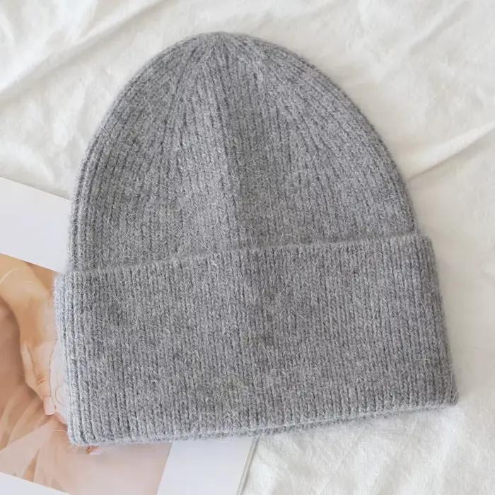 Angora lapin fourrure tricoté chapeau femmes doux chaud moelleux hiver chapeau corée Ins mode bonnet