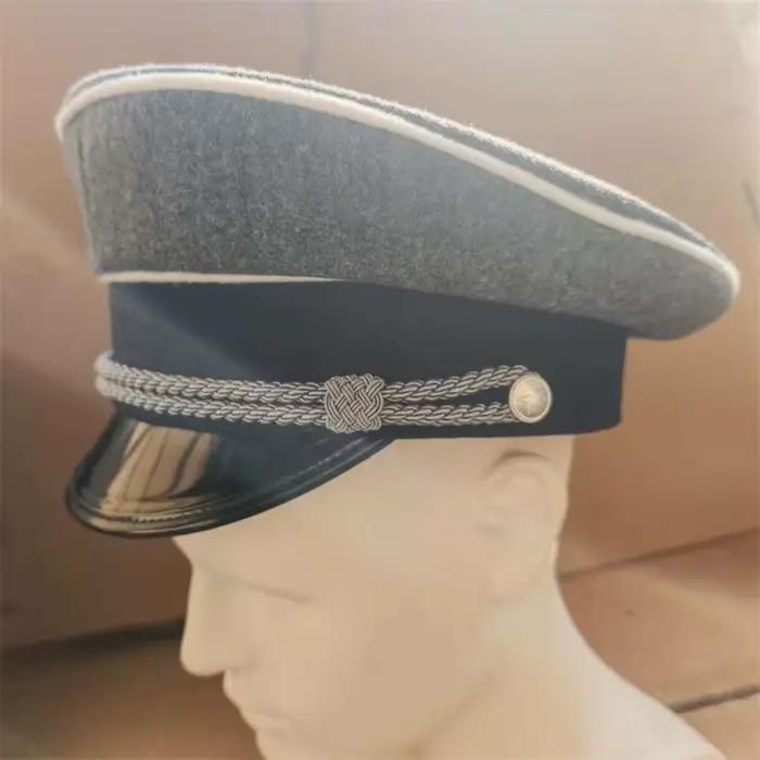 Chapeau à large bord gris de haute qualité, casquette militaire vintage allemande, chapeaux de cérém