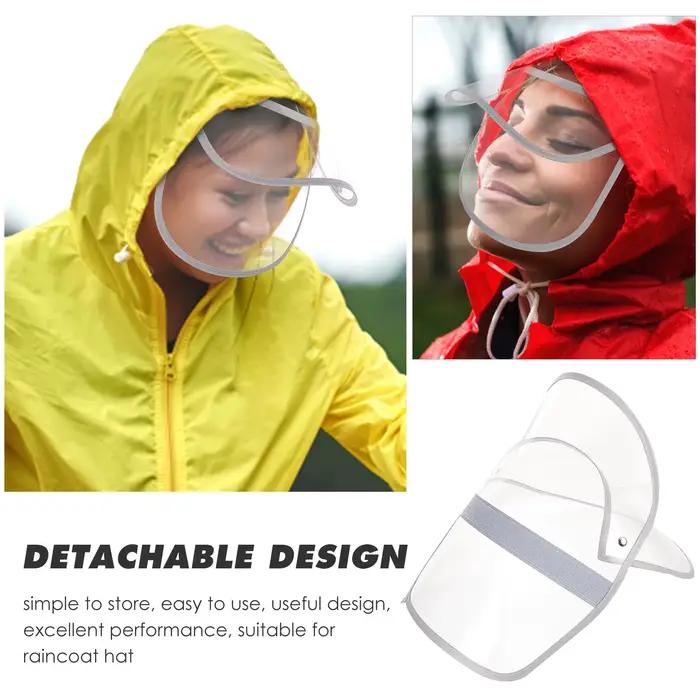 Chapeau imperméable avec visière détachable, protection faciale transparente, poncho de pluie intégr