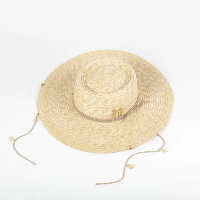 Chapeau de soleil en paille à grand bord pour femmes, avec cadre en métal, corde coupe-vent, chapeau