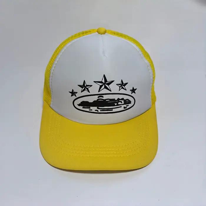 Casquette de baseball en maille bicolore brodée style course automobile étoilée – Casquette rétro un