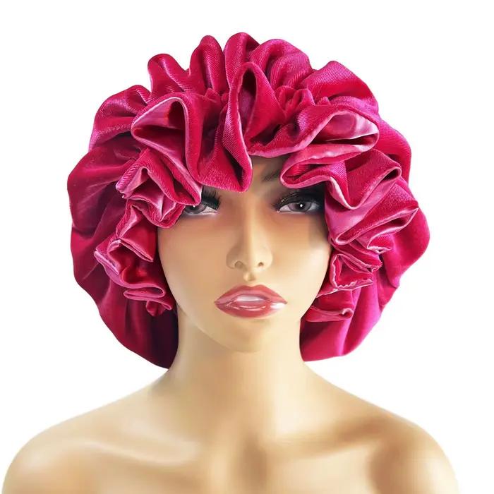 Bonnet d'hiver en velours Double couche, velours épais + Bonnet de nuit en Satin, Bonnet de nuit cha