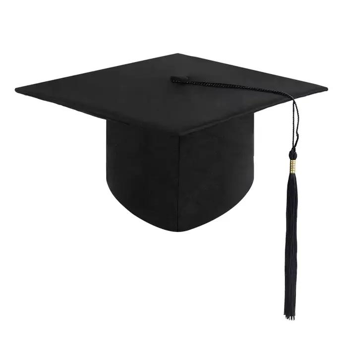 Chapeau de graduation noir 2026 pour adultes, toges de bachelier avec pompons, fournitures de décora