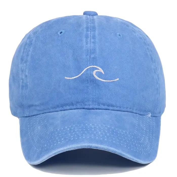 Casquette de baseball brodée à motif ondulé, chapeau rétro délavé de couleur unie, chapeau de soleil