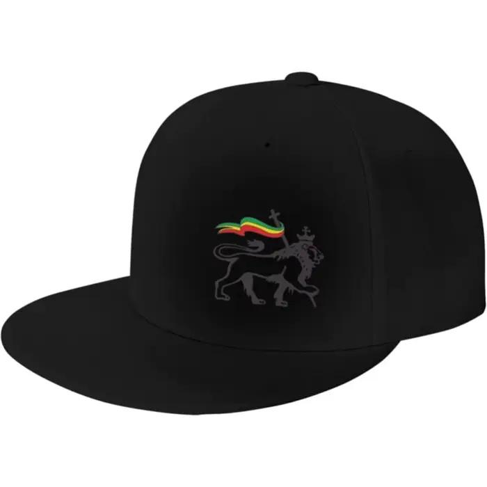 Casquette de baseball à bord plat Rasta Lion of Judah pour hommes et femmes, chapeau réglable noir