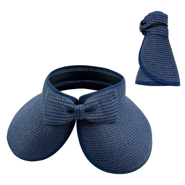 Nouveau femmes été visières chapeau pliable large grand bord nœud papillon vide haut chapeaux de pai