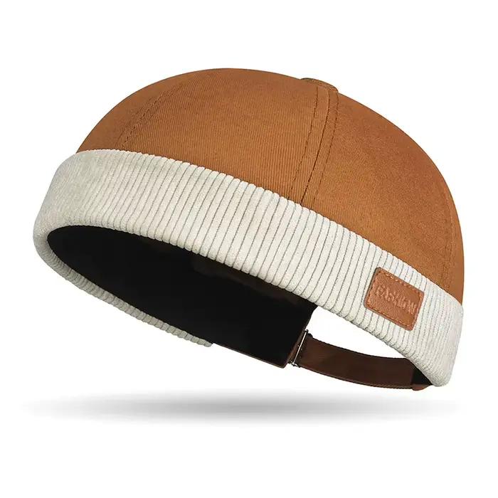 Bonnet marin unisexe tendance avec bordure en velours côtelé et patch en cuir, 6 couleurs