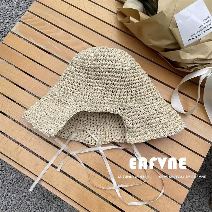 Chapeaux de paille évidés avec nœud en dentelle pour femmes, chapeaux de soleil fins, style japonais