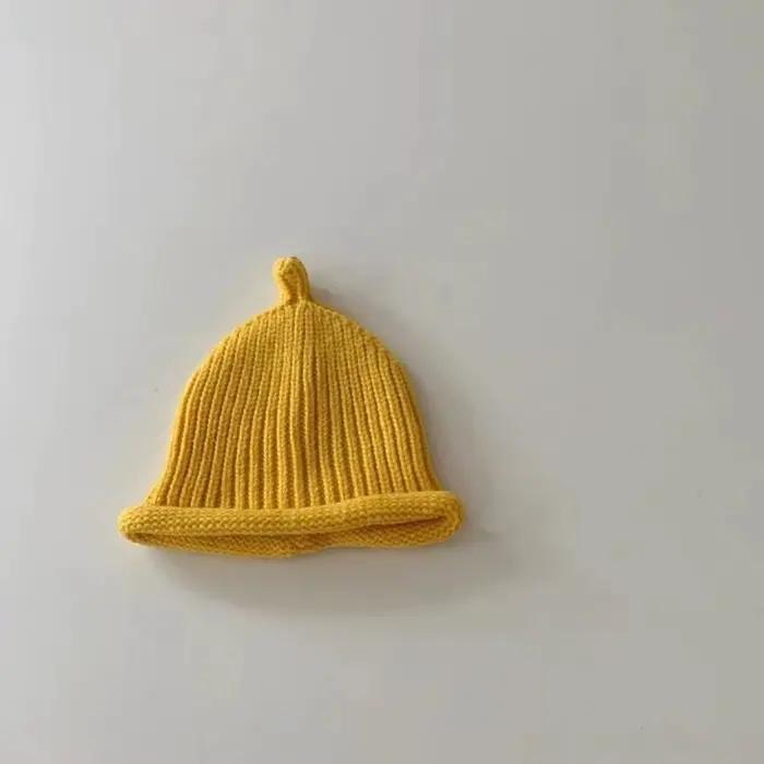 Mignon Style coréen bébé tricot casquette couleur unie épais bébé chapeau garder au chaud hiver casq