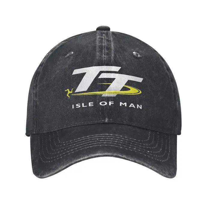 Casquette de baseball unisexe avec logo de la course de moto Isle of Man TT, en jean vieilli, style 