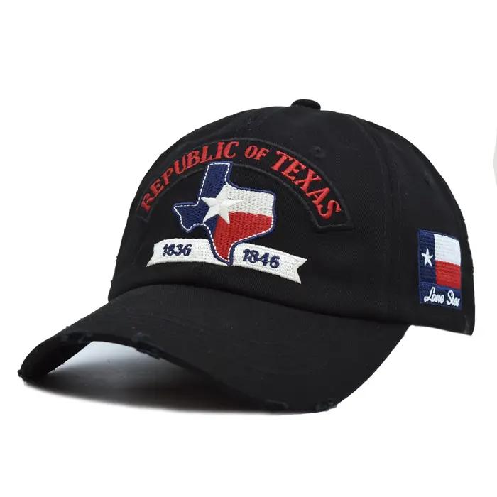 Casquette de baseball rétro délavée style vintage avec broderie commémorative République du Texas, c
