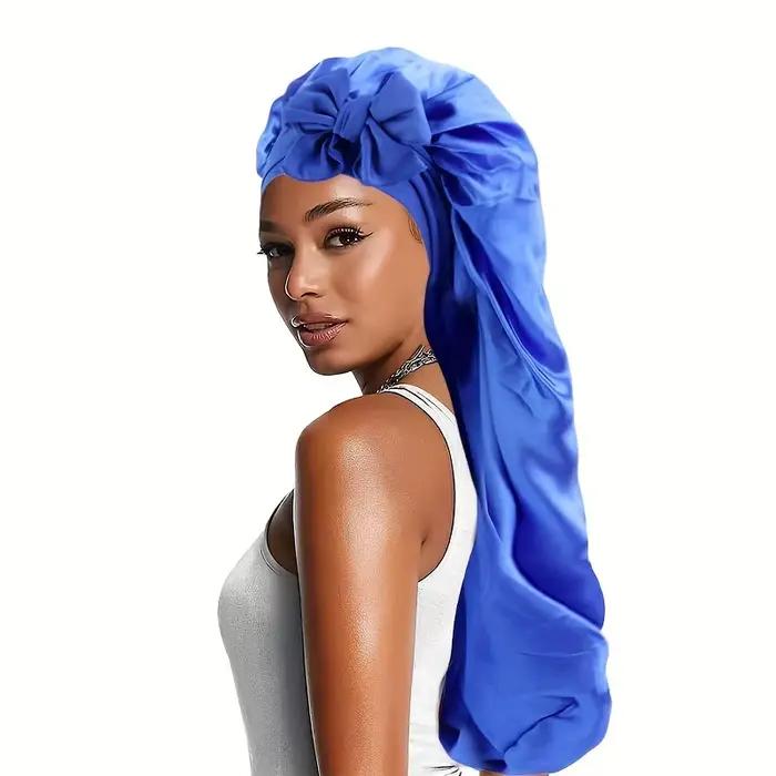 Bonnet Long en Satin de soie pour femmes endormies, Bonnets soyeux pour femmes avec bandeau à nouer,