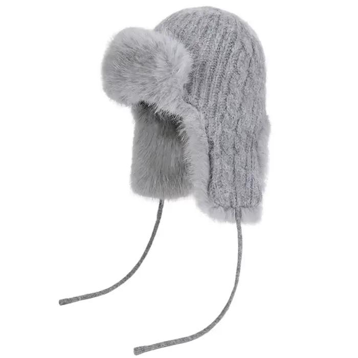 HT4895 chapeau russe nouveau épais chaud moelleux fourrure chapeau tricoté neige Ski trappeur oreill