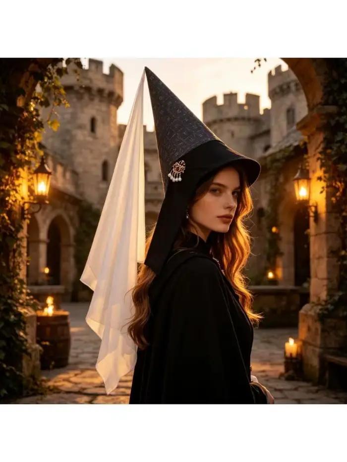 Chapeau sorcière à thème médiéval 39BB, couvre-chef pour Costume d'halloween, jeu rôle déguisement f