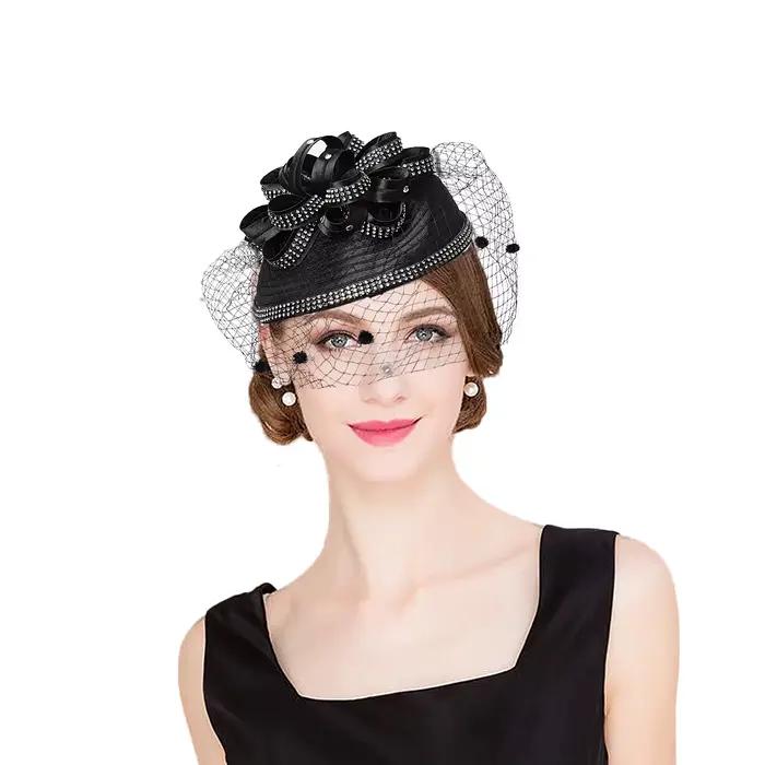 Chapeau bibi élégant de luxe FS pour femme, rouge, avec voile, idéal pour mariage ou thé, collection