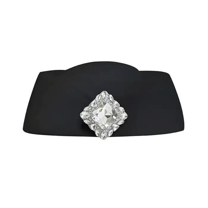 Mode strass Topper chapeau plat Style britannique laine béret chapeau noir blanc agent de bord chape