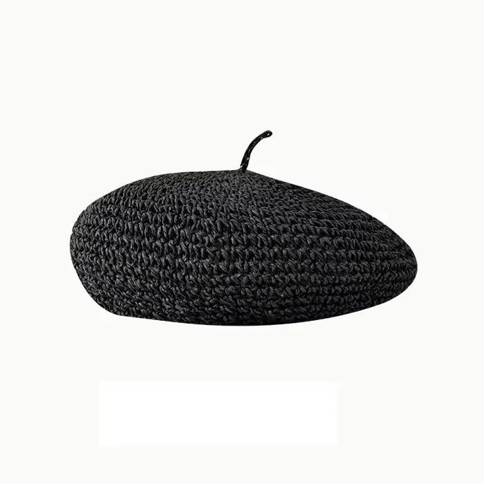 Béret en paille au crochet pour femme, casquette cool pour femme, chapeau populaire, cadeau de print