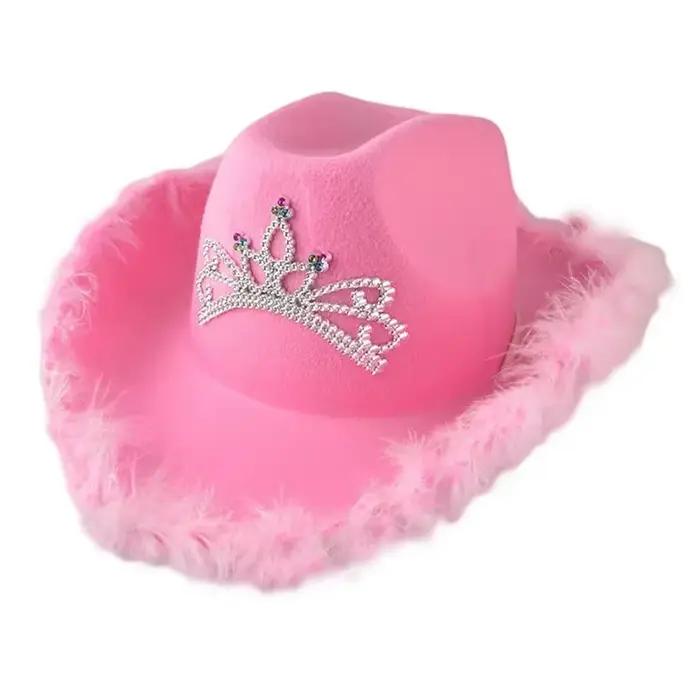 Casquettes de Cowboy occidentales, chapeau de Cowgirl rose pour femmes et filles, diadème, chapeau d