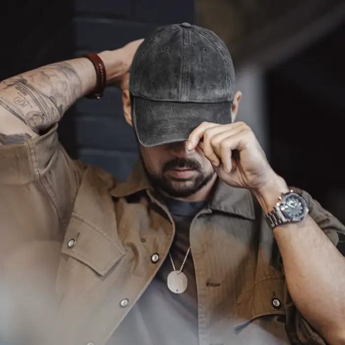 Maden Casquette de baseball effilochée réglable gris vintage Sarja à visière Chapeau polyvalent quot