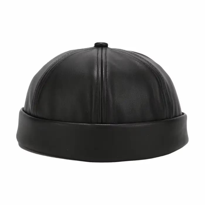 Chapeau de propriétaire rond sans bords en cuir, décontracté, réglable, rétro, peau de Melon, simpli