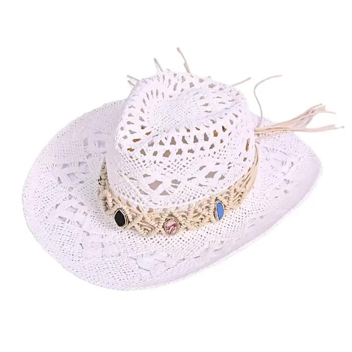 Chapeau de soleil en paille pour femmes, chapeaux de Cowgirl de Style ethnique occidental, élégant, 