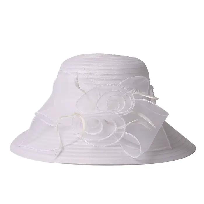 Chapeaux Derby bleu marine pour femmes, chapeau à large bord, Fascinateurs de fleurs, casquette de f