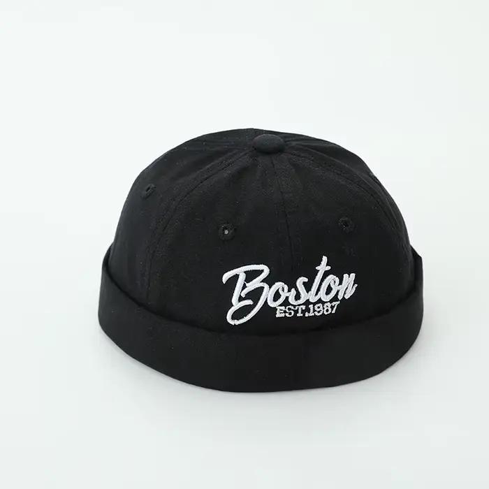 Casquette melon brodée de lettres pour bébé, chapeau sans bord vintage pour tout-petit, coton fin po
