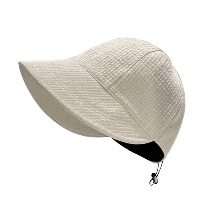 Chapeau Bob Décontracté en Toile Gaufrée Couleur Unie à Large Bord Anti-UV pour la Randonnée et le C