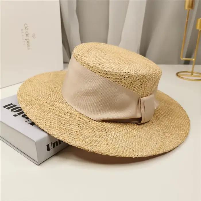 Chapeau de bateau Palma classique pour femme, chapeau de soleil à large bord, chapeau de paille à nœ