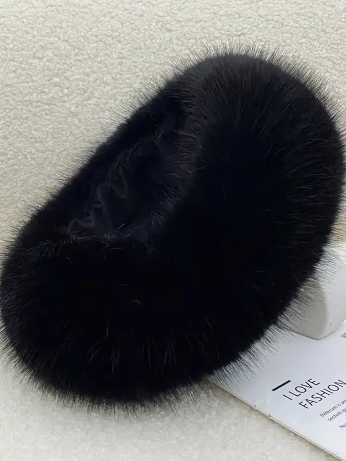 LANMREM-Chapeau en fourrure de renard pour femme, optique à la mode, chaud, couleur unie, style mini