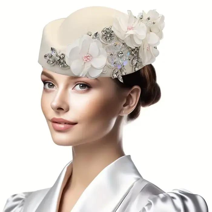 Chapeau Turban en feutre Vintage pour femmes, Derby d'église, fascinateur avec fleur, béret doux pou