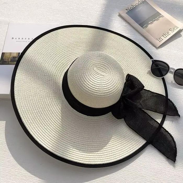 Chapeau de paille à large bord pour femmes, grande casquette de plage souple, pliable, enroulable, c