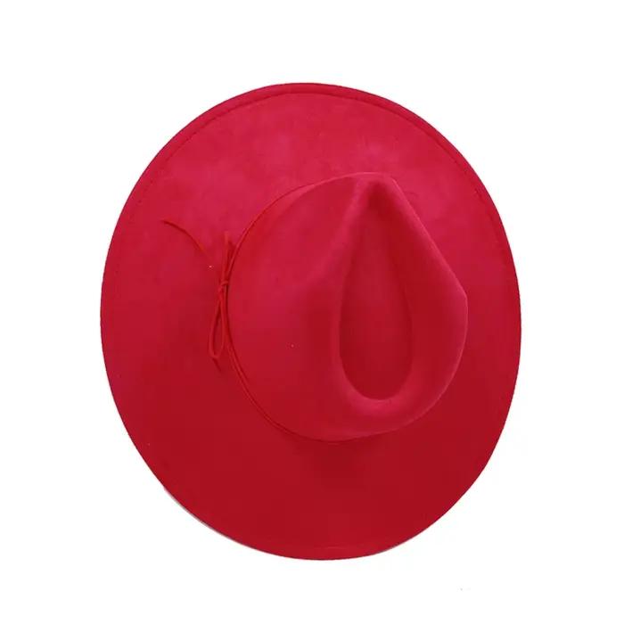 Chapeau haut-de-forme en daim à bord plat rond de 9.5cm pour femmes et hommes, chapeau de Cowboy occ