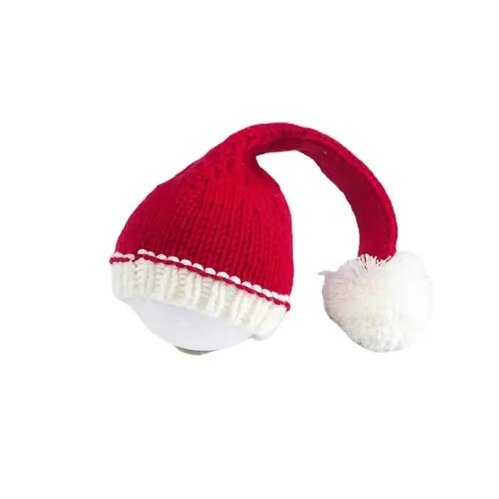 Chapeau Photo de père noël pour nouveau-né, casquette de noël en laine tricotée à la main rouge pour