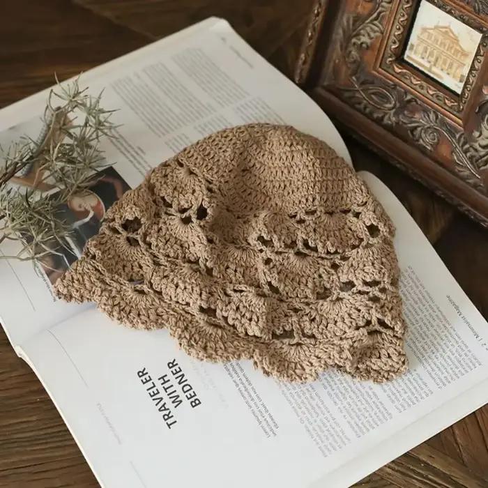 Chapeau tricoté ajouré respirant en dentelle, béret décontracté, mode été Skullies chapeau pour femm
