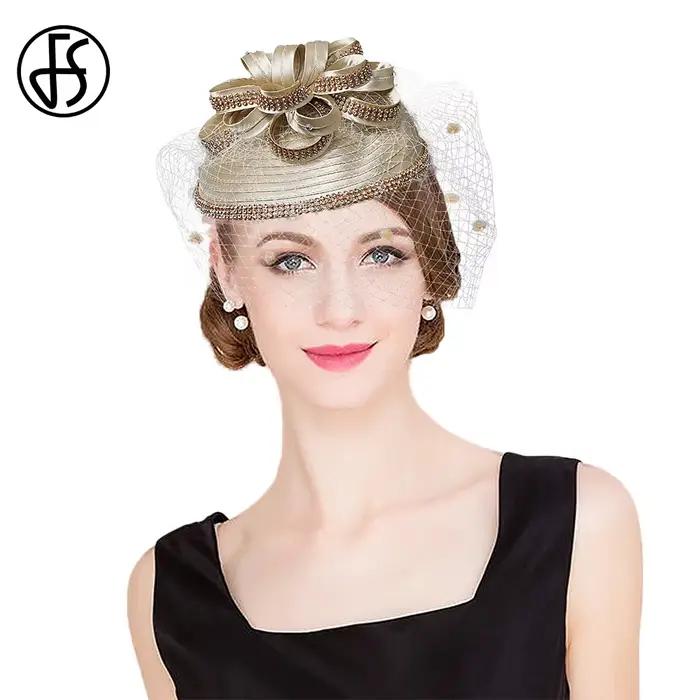 Fascinateurs de mariage élastiques pour femmes, chapeaux de boîte à pilules, voile de fleurs, église
