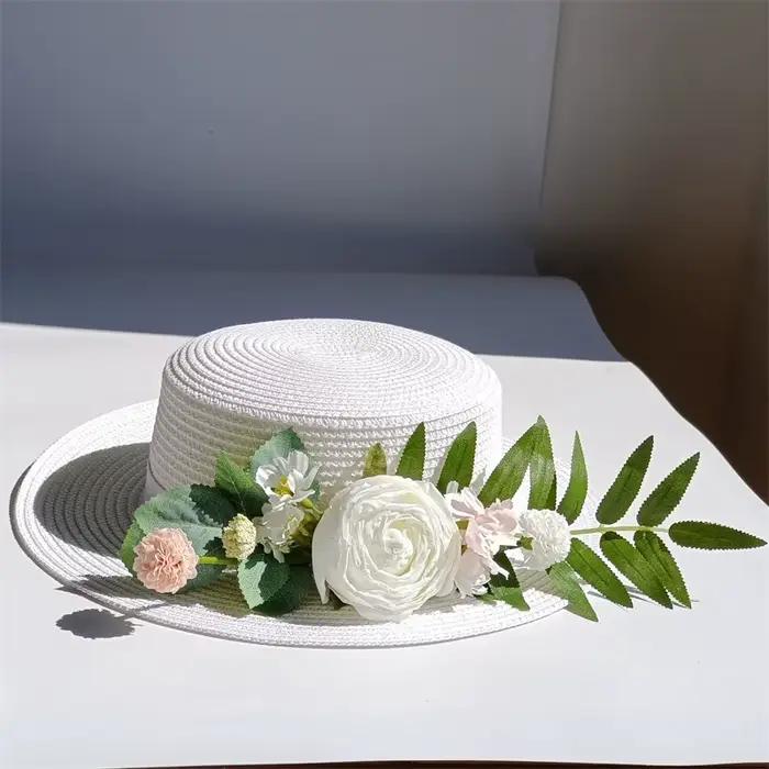 Chapeau de paille 100% avec fleurs artificielles, fleurs de simulation, chapeau de paille à dessus p