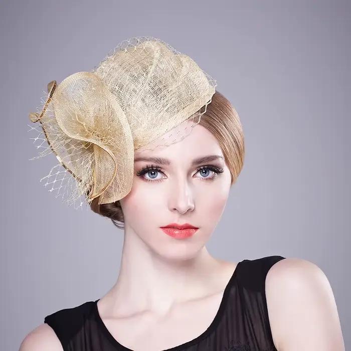 Chapeau de luxe abricot pour femmes, élégant, église, mariage, Kentucky Derby, Festival, casquette s