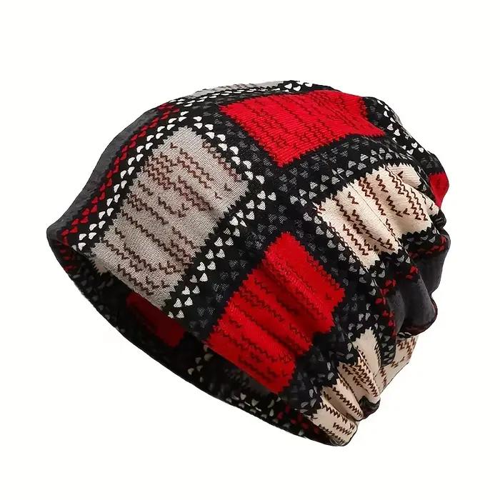 Bonnet imprimé Vintage automne et hiver, classique, bloc de couleur, élastique, ample, crâne, guêtre