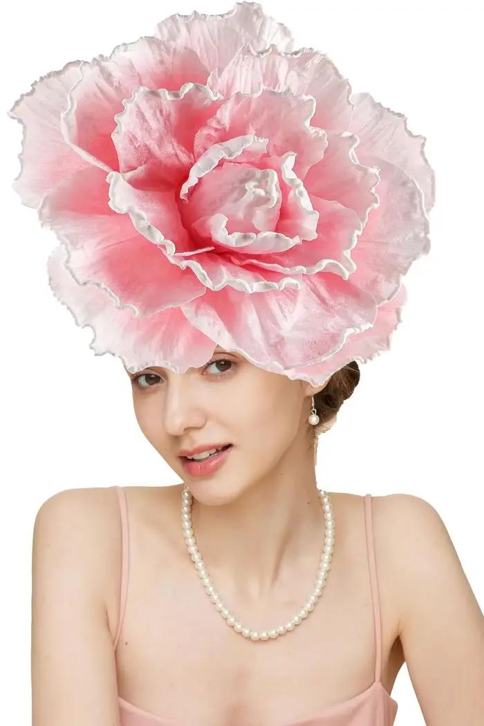 Chapeau fascinateur à fleurs de roses exagérées, Kentucky Derby, Cocktail, mariage, maquillage de ma