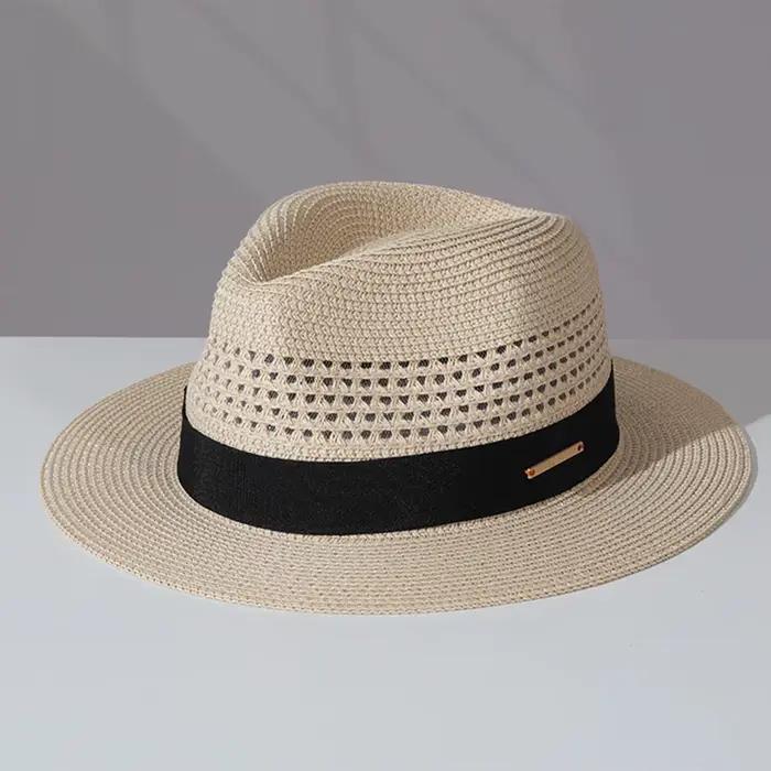 Chapeau de paille classique d'été pour hommes, chapeaux de paille Panama en gros, chapeau de soleil 