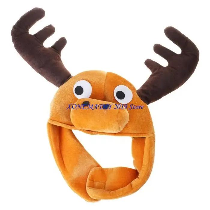 F42F chapeau d'animal dessin animé en peluche, casquettes couvre-chef d'orignal pour adultes enfants