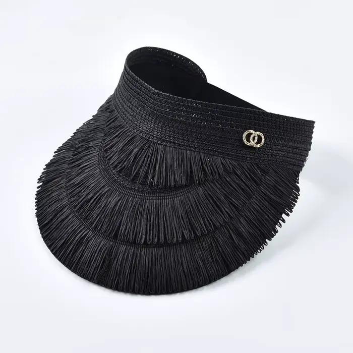 Chapeau de soleil d'été à visière vide pour femme, protection UV à large bord, chapeau de plage en p