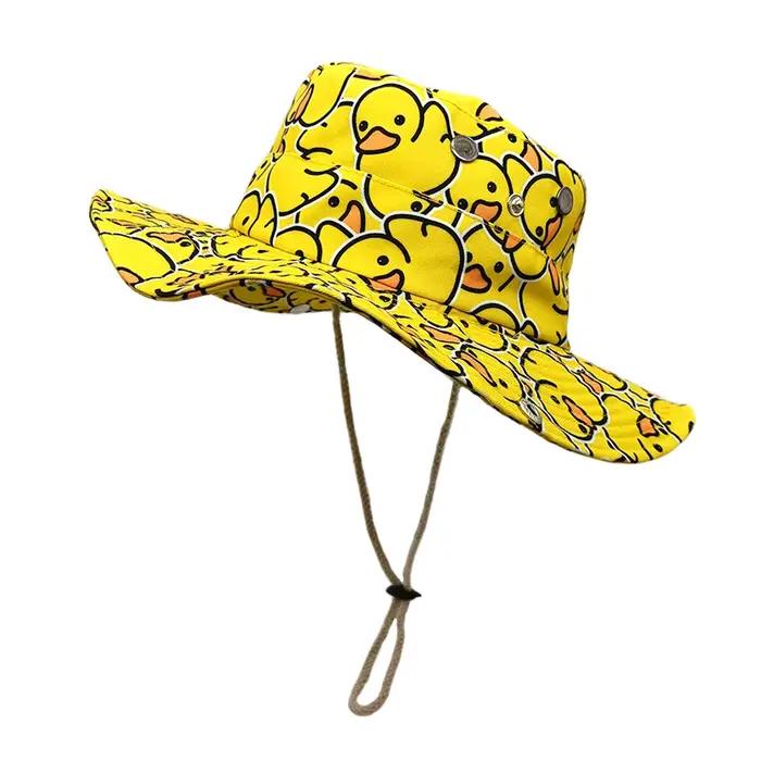 Chapeau de soleil imprimé canard jaune à motifs de dessins animés - Design de protection solaire lég