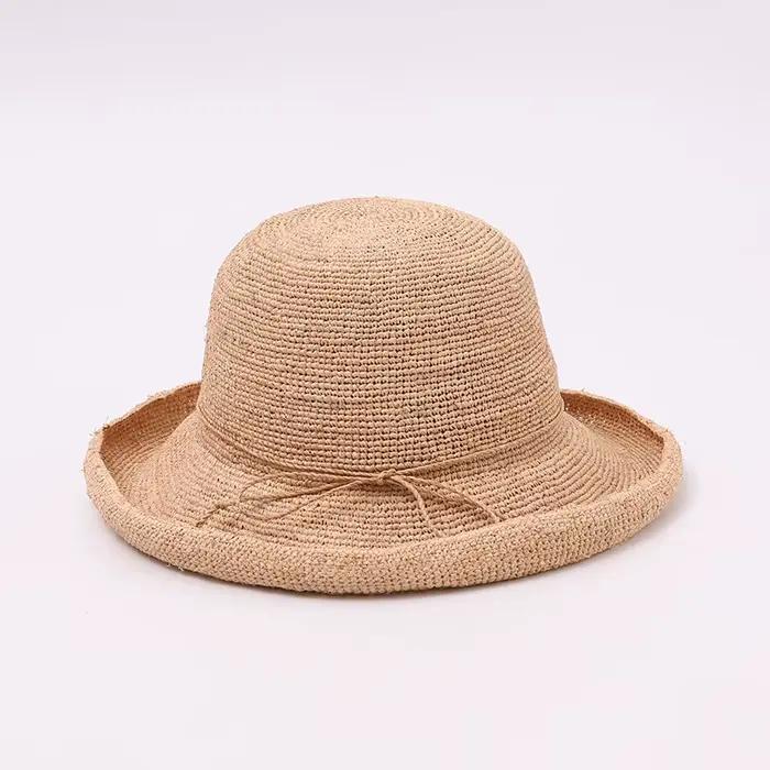 Chapeau de soleil pour femme, casquette d'été en raphia, protection UV, grand bord pliable, pour la 