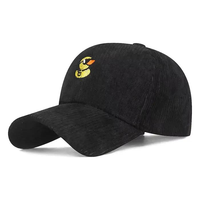 Casquette de baseball en velours côtelé canard jaune mignon broderie unisexe vintage chapeau de rela